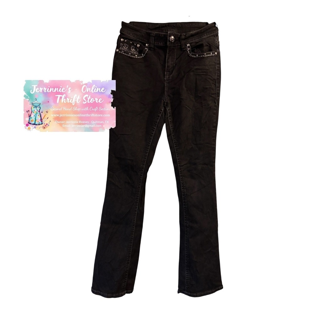 LaMasini Premium Denim Black Embellished Bootcut Jeans Western Rhinestone 7